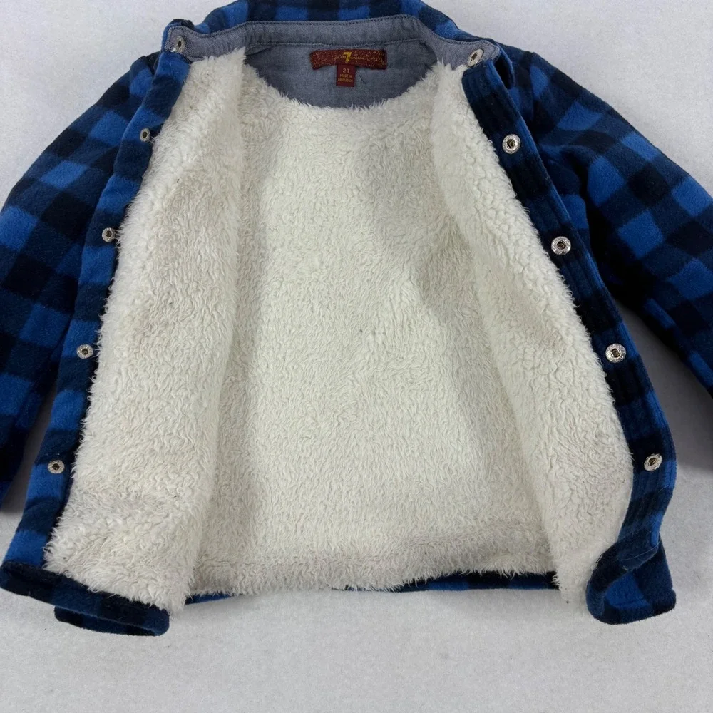 7‎ For All Mankind Kids Blue Buffalo Plaid Sherpa Lined Fleece Shirt Jacket 2T